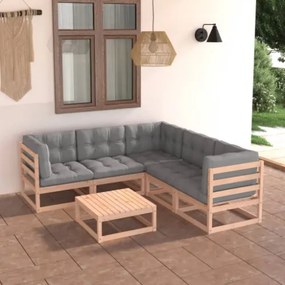 Set Divani da Giardino 6 pz con Cuscini Legno Massello di Pino