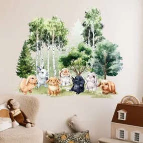 Adesivo murale per la stanza dei bambini - conigli e alberi | Inspio