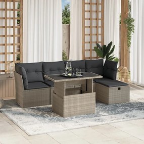 Set divano da giardino 6pz con cuscini grigio chiaro polyrattan