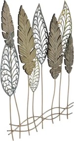 Pannello Decorativo In Ferro E Legno Foglie 75x2,5x87 Cm Oro E Argento Ver.C