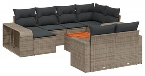 Set divani da giardino 11 pz con cuscini in polyrattan grigio