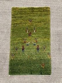 Gabbeh Tappeto 40x60 Verde (Iran) Annodato A Mano