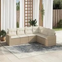 Set Divano da Giardino 6 pz con Cuscini Beige in Polyrattan 3218998