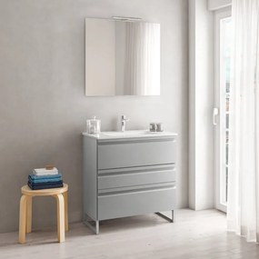 Mobile bagno con lavabo L 80 x H 56 x P 46 cm grigio artico opaco in mdf 3 cassetti per vasca centrale Pull