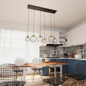 Sospensione Minimal Industrial Hathor 6 Luci Lineari Nera E Oro