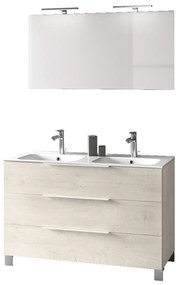 Mobile Bagno 120cm a Terra Con Lavabo doppia Vasca, Tre Cassetti e Specchio