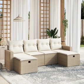 Set Divano da Giardino 6 pz con Cuscini Beige in Polyrattan