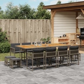 Set da pranzo da giardino 13pz con cuscini grigio in polyrattan