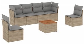 Set divano da giardino 7 pz con cuscini beige misto polyrattan