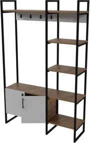 Mobile Ingresso Industrial 120x34x180 Con Scarpiera Appendiabiti E Ripiani Yago Bianco E Rovere