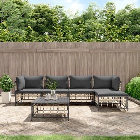 Set divani da giardino 6 pz con cuscini antracite in polyrattan