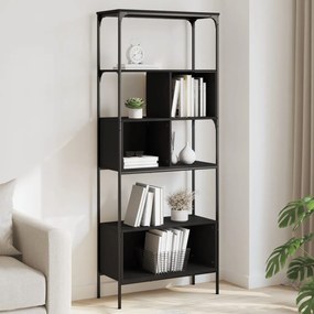 Libreria a 5 ripiani nera 76x33x188,5 cm in legno multistrato