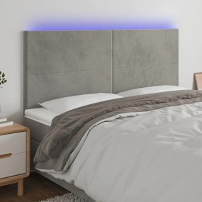 Testiera A Led Grigio Chiaro 160x5x118/128 Cm İn Velluto /
