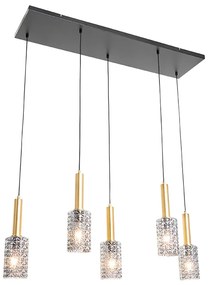 Lampada a sospensione oro con vetro fumé oblungo 5 luci - Elva
