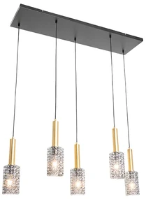 Lampada a sospensione oro con vetro fumé oblungo 5 luci - Elva