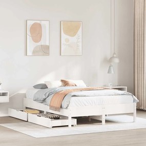 Letto Senza Materasso Bianco 140x190 Cm Legno Massello Di Pino /