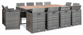 Set da pranzo per esterni 13pz con cuscini polyrattan antracite