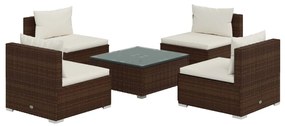 Set Divani da Giardino 5 pz con Cuscini in Polyrattan Marrone