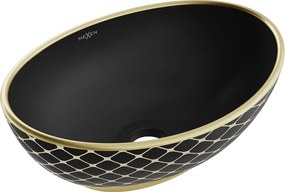 Mexen Elza lavabo da appoggio 40 x 33 cm, nero opaco/motivo a griglia oro - 21014029