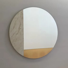 Specchio rotondo 80 cm marmo laminato avorio e foglia oro - CHRISTOPHER