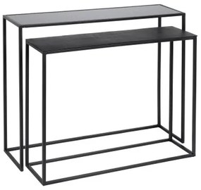 Console Nero Alluminio Cristallo Ferro 98 x 28 x 82 cm (2 Unità)