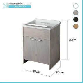 Mobile lavatoio rovere 60x50 con vasca e asse lavapanni in resina
