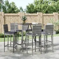 Set Bar da Giardino 7 pz con Cuscini in Polyrattan Grigiocod mxl 100661