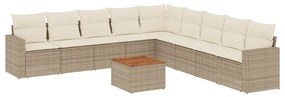 Set divano da giardino 10 pz con cuscini beige in polyrattan