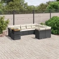 Set Divani da Giardino 10pz con Cuscini in Polyrattan Nero 3271014