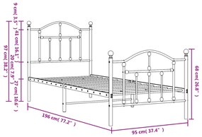 Giroletto con Testiera e Pediera Metallo Bianco 90x190 cm