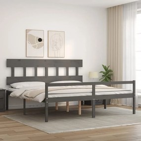 Letto per Anziani con Testiera Grigio Super King Legno Massello