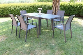 JERRI - set tavolo in alluminio cm 90/180 x 90 x 75 h con 6 poltrone Lotus