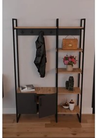 Mobile Ingresso Industrial 120x34x180 Con Scarpiera Appendiabiti E Ripiani Yago Antracite E Rovere