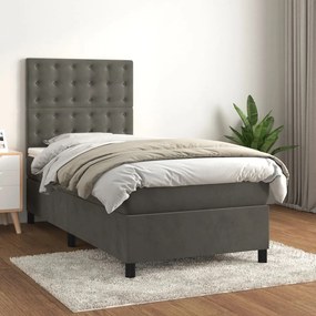 Giroletto A Molle Con Materasso Grigio Scuro 90x200 Cm Velluto /