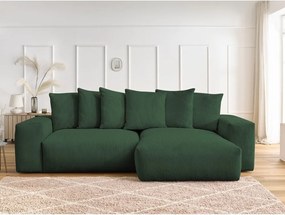 Divano angolare verde allungabile e con contenitore rivestito in velluto a coste Voltaire – Bobochic Paris