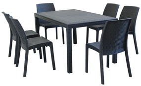 CALIGOLA - set tavolo in resina effetto rattan cm 150 x 90 x 74 h con 6 sedie Alma