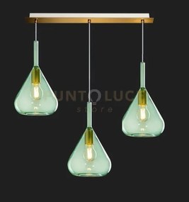 Sospensione ottone sat. 3 luci rettangolare vetri verde 1177os-s3 r-ve