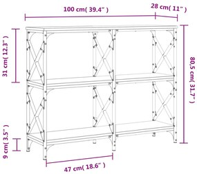 Tavolino Consolle Nero 100x28x80,5 cm in Legno Multistrato