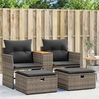 Divano da Giardino 2 Posti con Sgabelli Grigio in Polyrattan 365804