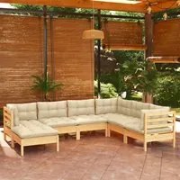 Set Divani da Giardino 7 pz con Cuscini Crema in Massello di Pino 3096562