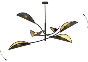Lampadario a Sospensione in Acciaio e Tessuto LOTUS 6 Nero 6xE14 Colore del corpo Nero e Oro