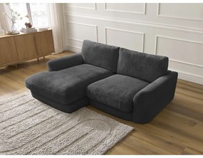 Divano angolare nero (con penisola a sinistra/con chaise lounge) con rivestimento in ciniglia Leonore – Bobochic Paris