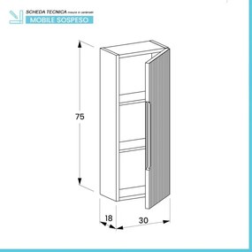 Pensile bagno sospeso H 75 cm rovere cannettato reversibile Rigo