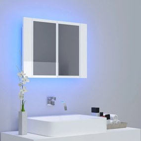 Armadietto a specchio con luci led bianco lucido in acrilico