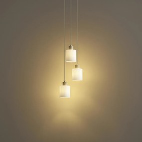 Lampada a sospensione scandinava beige con vetro bianco rotondo a 3 luci - Wisp