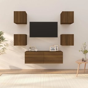 Set Di Mobili Tv A Parete Rovere Marrone İn Legno Multistrato /