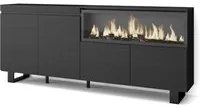 Credenza, Mobile, Cucina, 210, 4 Porte, Camino elettrico XXL, Design industriale, Nero RF3218