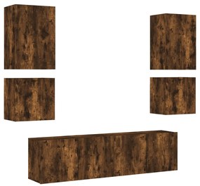 Mobili tv a muro 6pz rovere fumo in legno multistrato