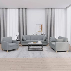 Set Divani 3 Pz Con Cuscini Grigio Chiaro İn Tessuto /