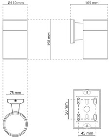 Applique Cilindrica Monodirezionale XL IP54 Base E27 - Corten